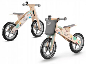 Bicicleta de echilibru din lemn pentru copii, cu geanta si clopotel, Ricokid, RC-610