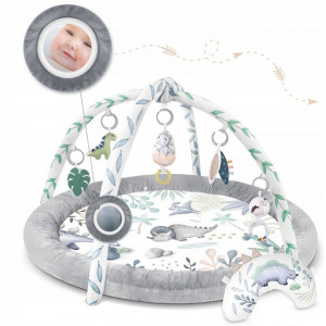 Covoras educativ pentru copii, multifunctional, pereti babynest, 7 jucarii interactive, oglinda, Nukido, Dino, 97 x 78 cm