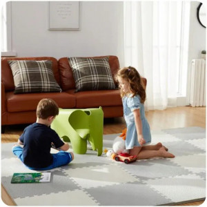 Covoras puzzle din spuma pentru copii, 180x180cm, 9 piese, Ricokids, Alb, Gri