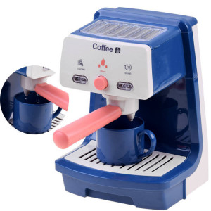 Jucarie pentru bucatarie, Cafetiera, cu rezervor pentru apa, buton functional, efect de sunet, lumini, cu accesoriu Cana, Albastra