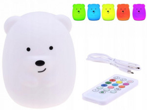 Lampa de veghe din silicon, pentru camera copilului, cu 9 lumini colorate, Ursulet, Alb