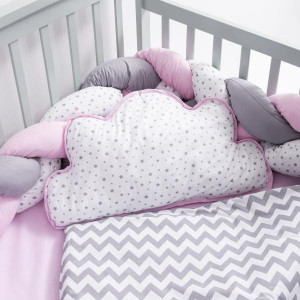 Lenjerie 6 piese pentru patut copii Gray-Pink fara baldachin 120x60