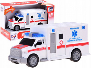Masinuta de jucarie, Ambulanta, cu lumini si sunete, usa, 20 cm, Jokomisiada, ZA3220