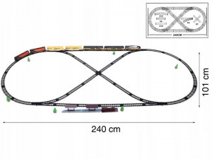Mega Tren electric cu 7 vagoane, lungimea liniei 996 cm, cu lumini, dispozitiv comutare sina, accesorii pentru decor, Jokomisiada, RC0462 A
