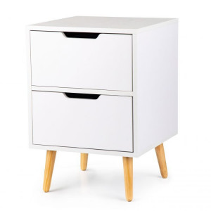 Noptiera cu 2 sertare si picioare din lemn masiv de pin, 58 x 40 x 40 cm, Modern Home, alba.
