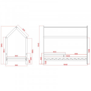 Patut din lemn pentru copii, Babyneeds Montesorri, Casuta, 160x80 cm, Gri