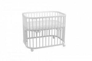 Patut Rotund pentru Copii, Multifunctional, Waldin, 5in1, cu Sistem de Leganare, Saltele Incluse, Co-Sleeper, Tarc de Joaca, Masa si Scaun pentru Activitati, Culoare Alba