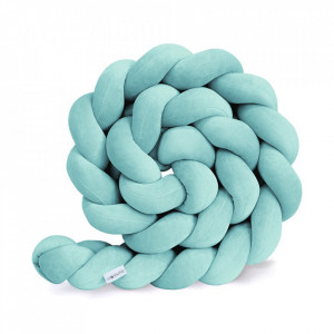 Protectie impletita pentru patut copii, din bumbac catifelat, Sparrow, Velvet Azure, 340 cm, Full 120 x 60 cm