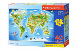Puzzle pentru copii, Harta Lumii, 40 de piese, Maxi