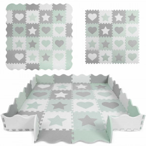 Ricokids - Covoras puzzle din spuma pentru copii, 150x150cm, 16 bucati, gri-menta