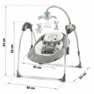 Ricokids - Leagan electric inteligent pentru copii, USB, Aplicatie Swing Control, Senzor pentru Plans, Temporizator, 8 viteze de leganare, 12 melodii, Carusel, Alimentare priza si baterii, Premium, Grey