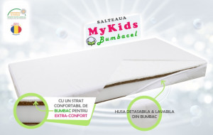 Saltea pentru patut copii, husa cu fermoar, detasabila, Mykids, Fibra, Cocos, Bumbacel 120 x 60 x 10 cm