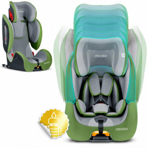 Scaun auto pentru copii, 9 - 36 kg, cu ISOFIX, pozitie reglabila, Ricokids, Qway, Gri Verde