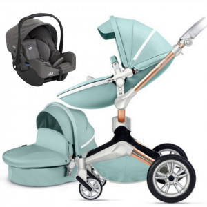 Set 3 in 1 - Carucior Hot Mom 360 Blue 2 in 1 + Scoica auto Joie Foggy Gray