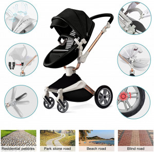 Set 4 in 1 - Carucior Hot Mom 360 Negru 2 in 1 + Scoica auto Joie Gemm Navy Blazer, 0-13kg + Baza isofix i-Base