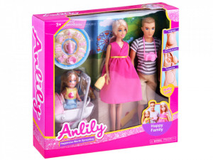 Set 4 papusi Anlily, Happy Family , cu carucior si accesorii