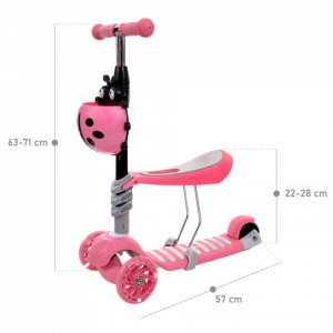 Trotineta pentru copii buburuza roz, Severno Lady Bug 3 in 1