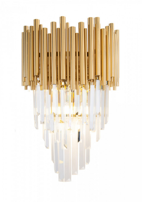 Aplica perete Vogue Maxlight Auriu -W0227  Culoare: Auriu  Dimensiuni: Lungime 33cm, Latime 20cm, Inaltime 54cm  Material structura: Metal  Material abajur: Sticla  Becuri: 4 x 40W G9 230V - nu sunt incluse