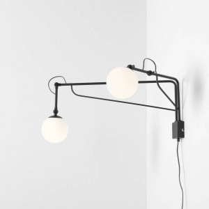 Aplica perete moderna neagra cu 2 brate tip lampa Aldex Soho Glass
