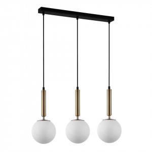 Lustra moderna liniara aurie cu 3 pendule sticla alba Italux Raven