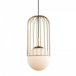 Pendul modern auriu cu glob de sticla alb Italux Matty d20