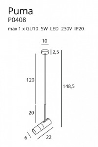Pendul Puma Maxlight Auriu -P0408  Culoare: Auriu, Negru  Dimensiuni: Diametru 6cm, Inaltime 148.5cm  Material: Metal  Becuri: 1 x GU10 5W LED 230V - nu este inclus