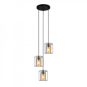 Lustra moderna neagra cu 3 pendule cu sticla bej Italux Kalula