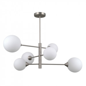 Lustra moderna nickel cu 6 globuri de sticla Italux Evora