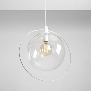 Pendul modern alb cu glob de sticla transparent Aldex Aura