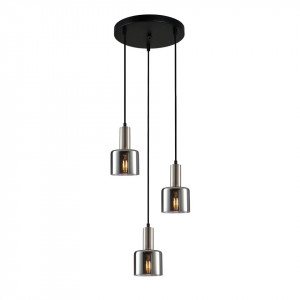Lustra moderna argintie cu 3 pendule de sticla fumurie Italux Santia