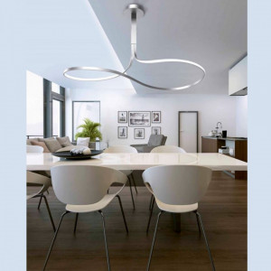 Lustra argintie, Lustra moderna argintie, Lustra argintie din metal, Lustra forma infinit, Lustra moderna argintie, Lustra living, Lustra living argintie, Lustra moderna, Lustra dormitor, Lustra dormitor argintie, Lustra metal, Lustra cu led