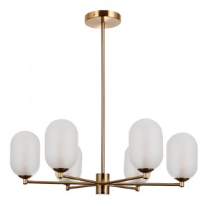 Lustra moderna bronz cu 6 globuri din sticla alba Italux Perano
