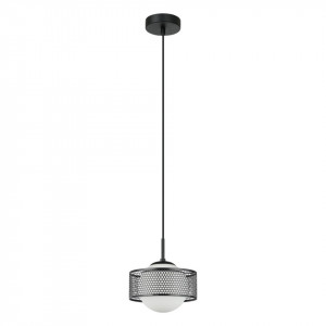 Pendul modern negru din metal cu glob de sticla Italux Lomica d20
