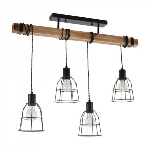 Plafoniera moderna neagra cu lemn stil industrial Italux Ponte