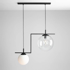Lustra moderna neagra cu 2 globuri din sticla Aldex Zac mix