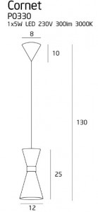 Pendul Cornet Maxlight Negru Auriu -P0330  Culoare: Negru si Auriu  Dimensiuni: Diametru:12cm, Inaltime 130cm (max)  Material: Metal  Becuri: 1 x 5W LED 230V, 300 LM, 3000K