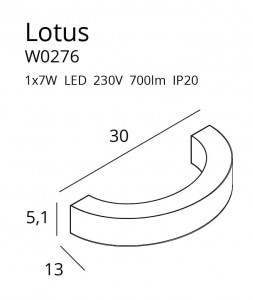 Aplica perete Lotus Maxlight Auriu -W0276  Culoare: Auriu  Dimensiuni: Lungime 30cm Latime 13cm Inaltime 5.1cm   Material: Metal, Acrilic  Becuri: 1 x 7W, 700 LM, 3000K