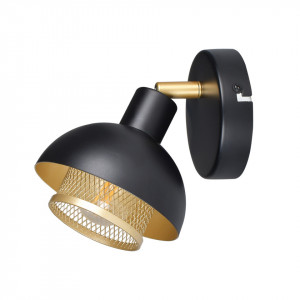 Aplica perete moderna neagra din metal cu detalii aurii Italux Savio