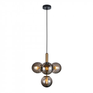 Lustra moderna aurie cu 4 globuri de sticla fumurie Italux Raven