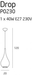 Pendul Drop Maxlight Argintiu -P0230  Culoare: Argintiu  Dimensiuni: Diametru 20cm, Inaltime 52cm - 120cm (max)   Material structura: Metal  Materail abajur: Sticla  Becuri: 1 x 40W E27 230V - nu este inclus