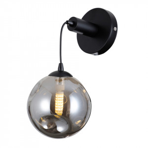 Aplica perete moderna neagra din metal cu glob sticla Italux Perlos