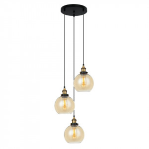Lustra moderna neagra cu 3 pendule de sticla bej Italux Carden