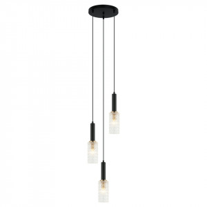 Lustra moderna neagra cu 3 pendule sticla transparenta Italux Pearl