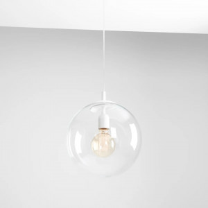 Pendul modern alb cu glob de sticla transparenta Aldex Globe
