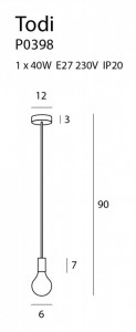 Pendul Todi Maxlight Auriu -P0398  Culoare: Auriu  Dimensiuni: Diametru 12cm, Inaltime 90cm (max)  Material: Metal  Becuri: 1 x 40W E27 230V - nu este inclus