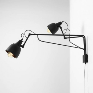 Aplica perete moderna neagra cu 2 brate din metal tip lampa Aldex Soho