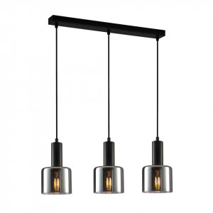 Lustra moderna liniara neagra cu 3 pendule de sticla fumurie Italux Santia
