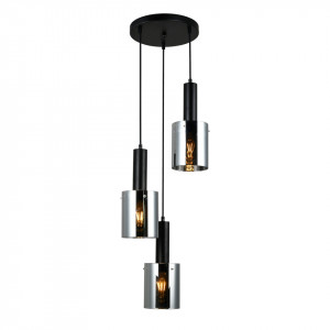 Lustra moderna neagra cu 3 pendule din sticla fumurie Italux Sarda