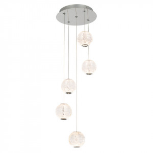 Lustra moderna chrome cu 5 pendule de sticla Italux Rosaria