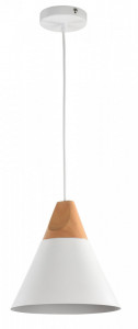 Pendul Maytoni Bicones Alb 02  Culoare: Alb  Dimensiuni: Diametru 22cm, Inaltime 22cm (min) 140cm (max)  Material: Metal si Lemn  Becuri: 1 X E27 (60W)  Greutate: 1.6kg